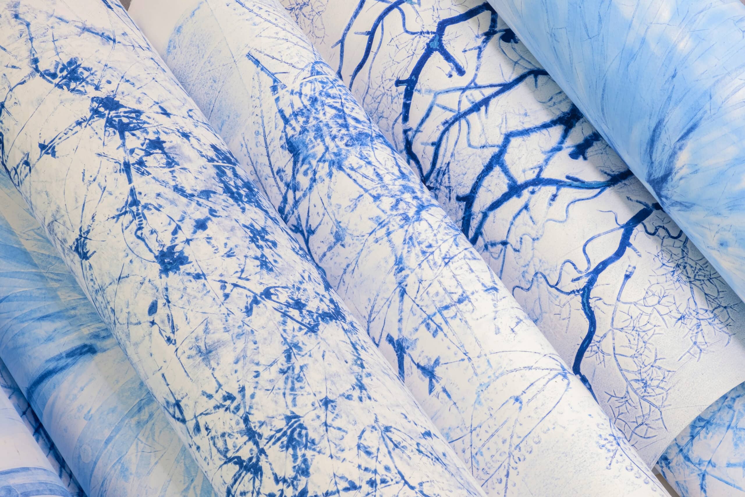 rouleaux estampes bleues